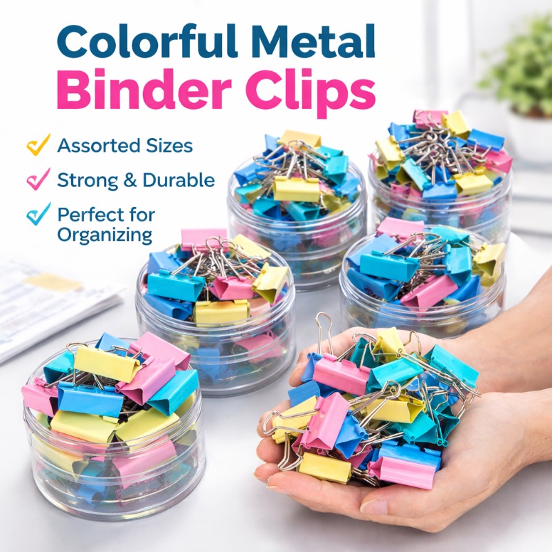 Binder Clip Assorted - Colorful Metal Binder Clips, Assorted Sizes