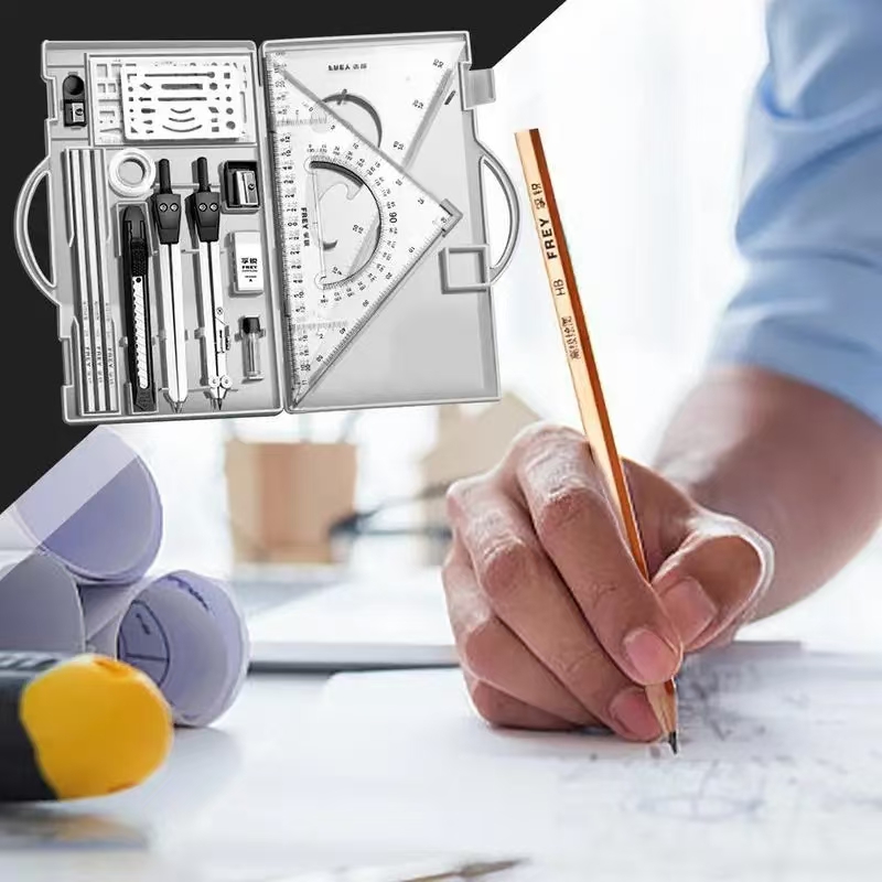 Compass Geometry Set - Drafting Kit Metal Rulers And Compasses