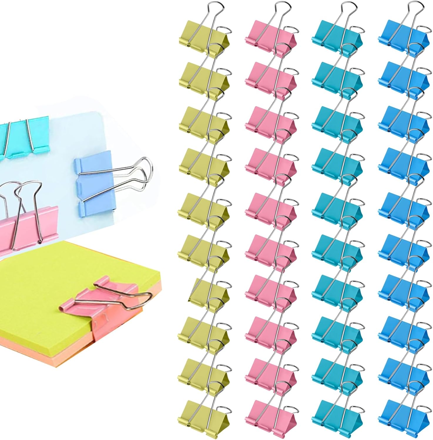 Binder Clip Assorted - Foldback Clips, 40 Paper Clips, Metal,