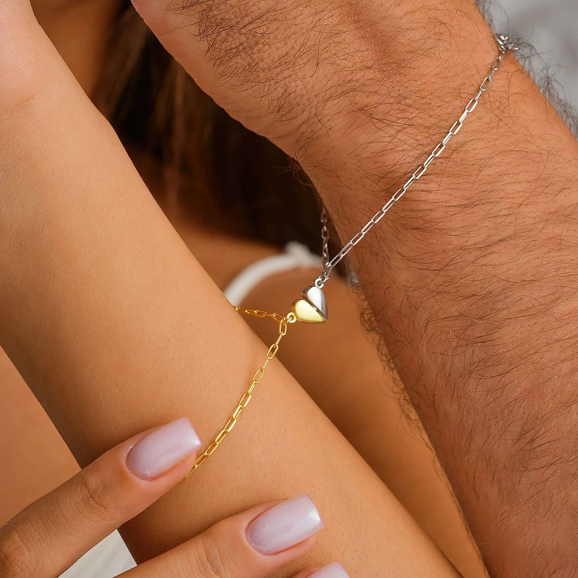 Magnetic Heart Couple Bracelet - Paperclip Magnetic Set 评论和价格