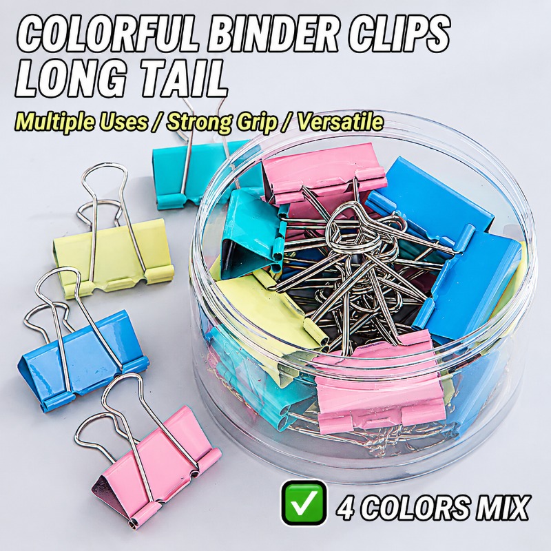 40PCS/Set Long Colorful Metal  - Binder Clip Assorted 评论和价格