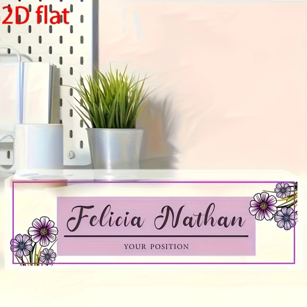 Pink‑Purple Floral Acrylic Des - Desk Name Plate 评论和价格