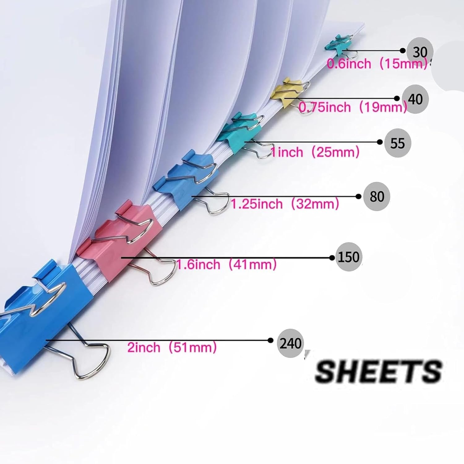 Foldback Clips, 40 Paper Clips - Binder Clip Assorted 评论和价格