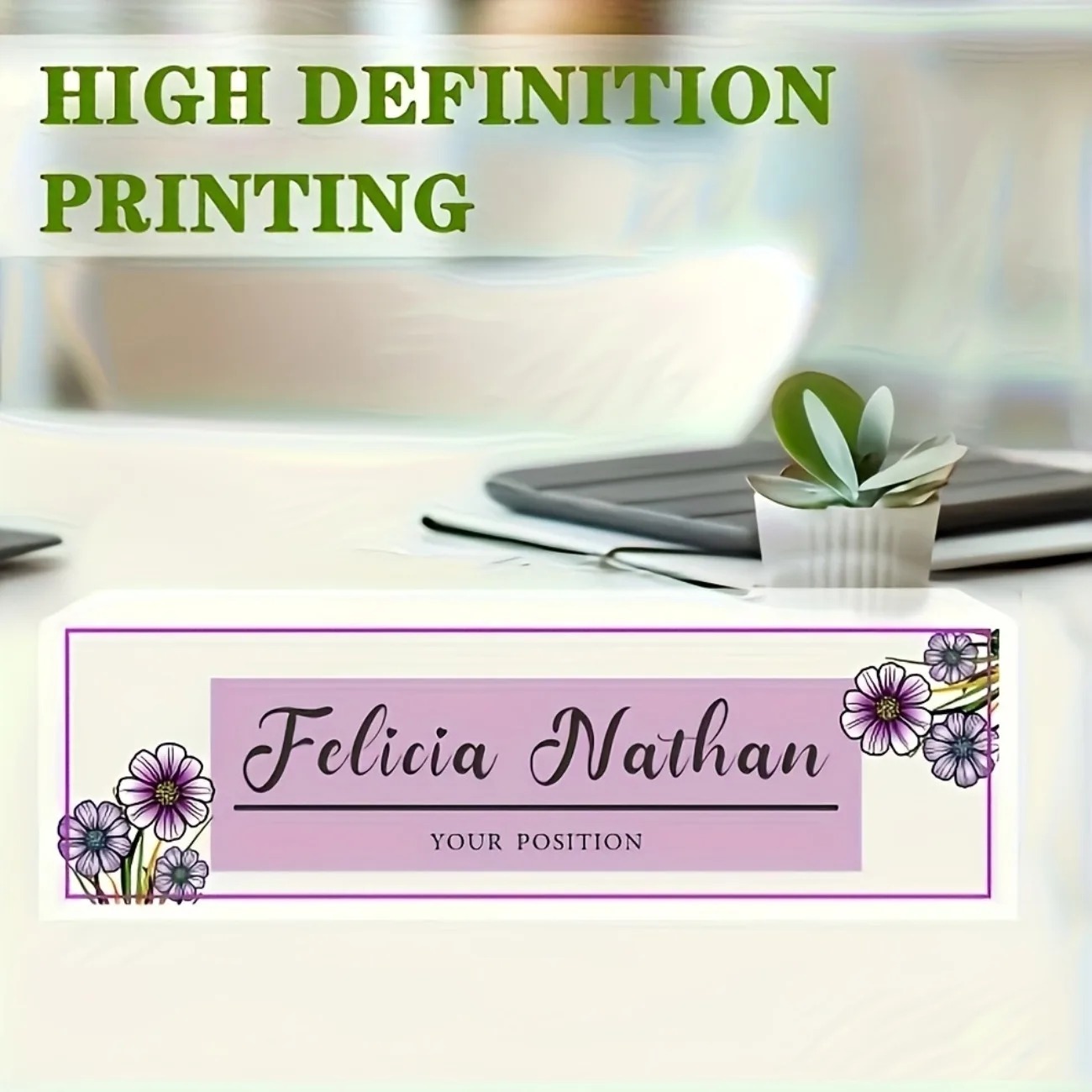 Elegant Pink‑Purple Floral Acr - Desk Name Plate 评论和价格
